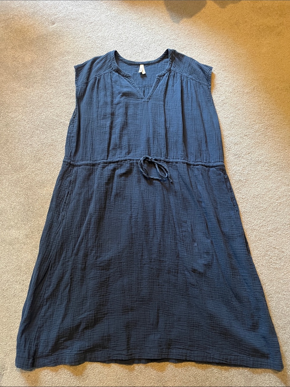 Pact Navy Cotton Gauze Midi Dress with Drawstring Waist